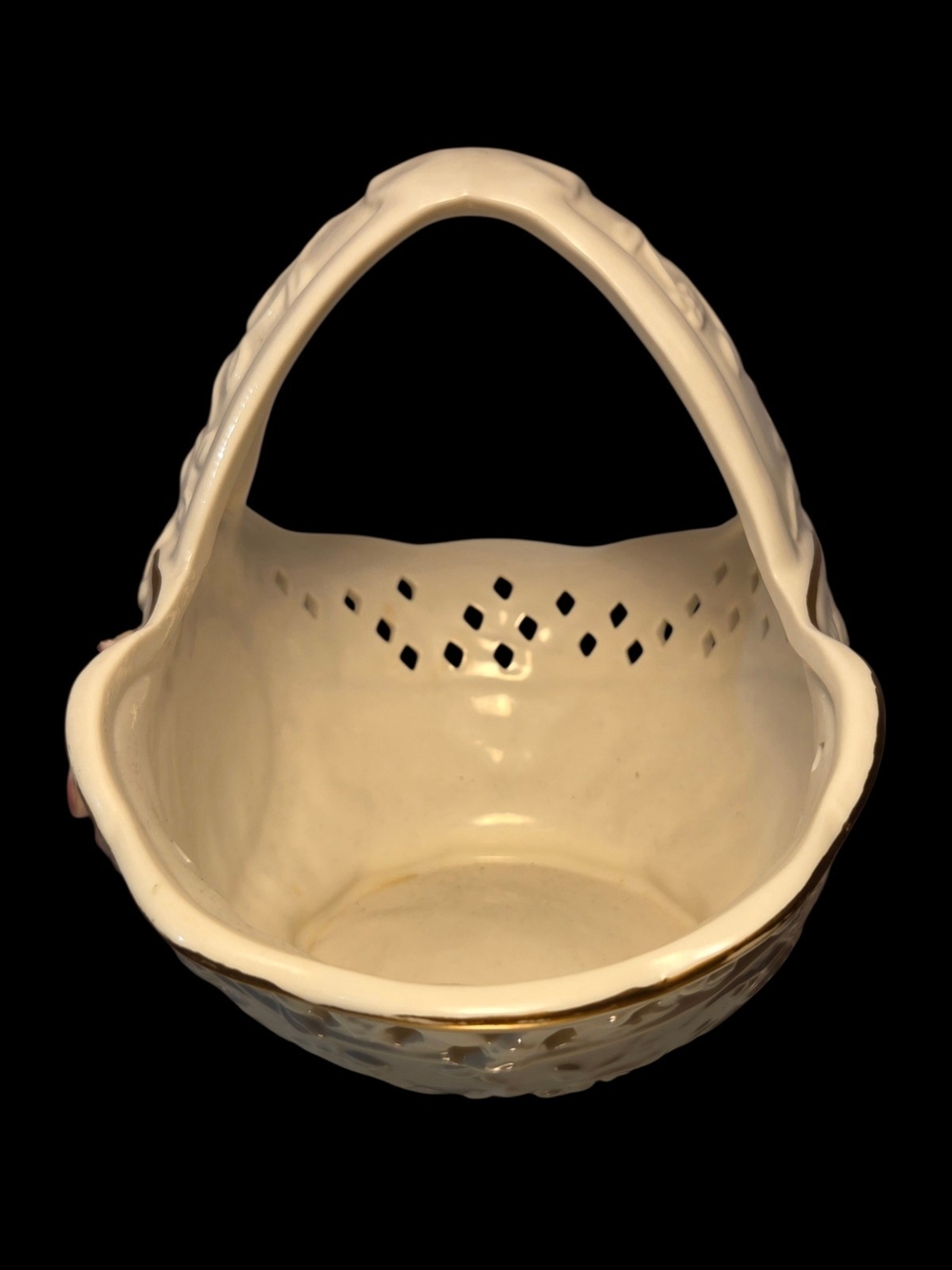 Porcelain Flower Basket with Hand-Applied Roses - Cream - Picture 3 of 7